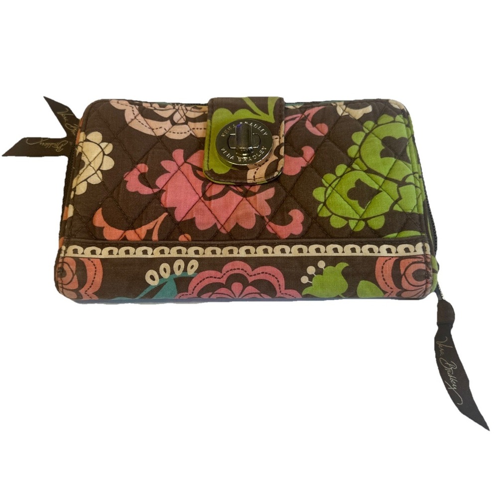 VERA BRADLEY LOLA WALLET  LN Turnlock  Zip Brown Blue‎ Green Pink Orange Card